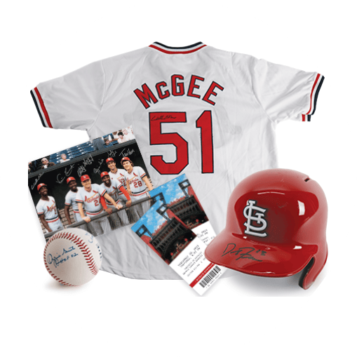 cardinals jersey, tickets, and batting hat 